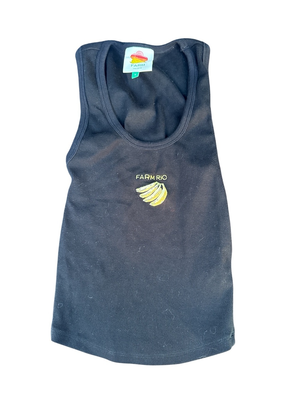 FARM Rio Black Tank Top with Yellow Banana Embroidery